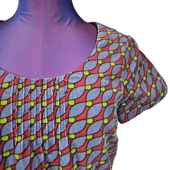 Boden Rust & Blue Geometric Corduroy Short Sleeve Sheath Dress Size 6 Women F46 - Picture 2 of 11